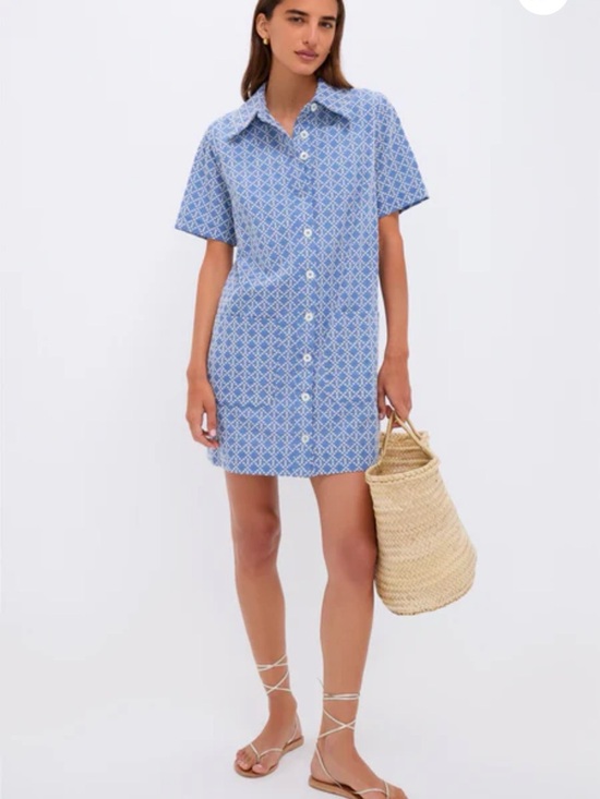 Pomander Place Dresses & Skirts - Pomander Place Blue and White Asymmetrical Shirt Dress